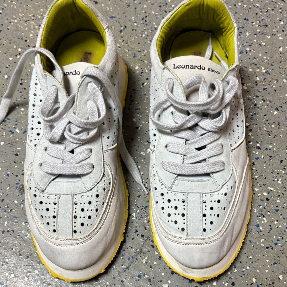 Women's White and Yellow Athletic Shoes